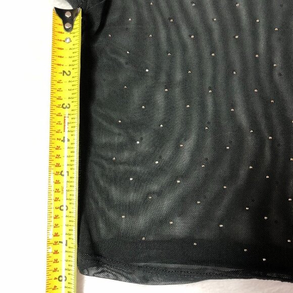 NWT Garage Black Mesh Short Sleeve Crop Top With Rhinestones Size Small - Picture 8 of 9